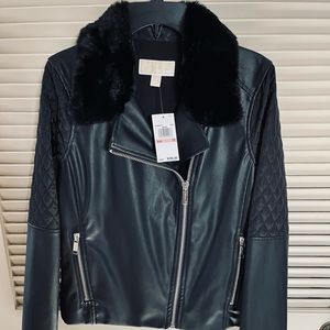 NWT Michael Kors Faux Leather Moto Jacket in Size 12- Black **Price Firm**